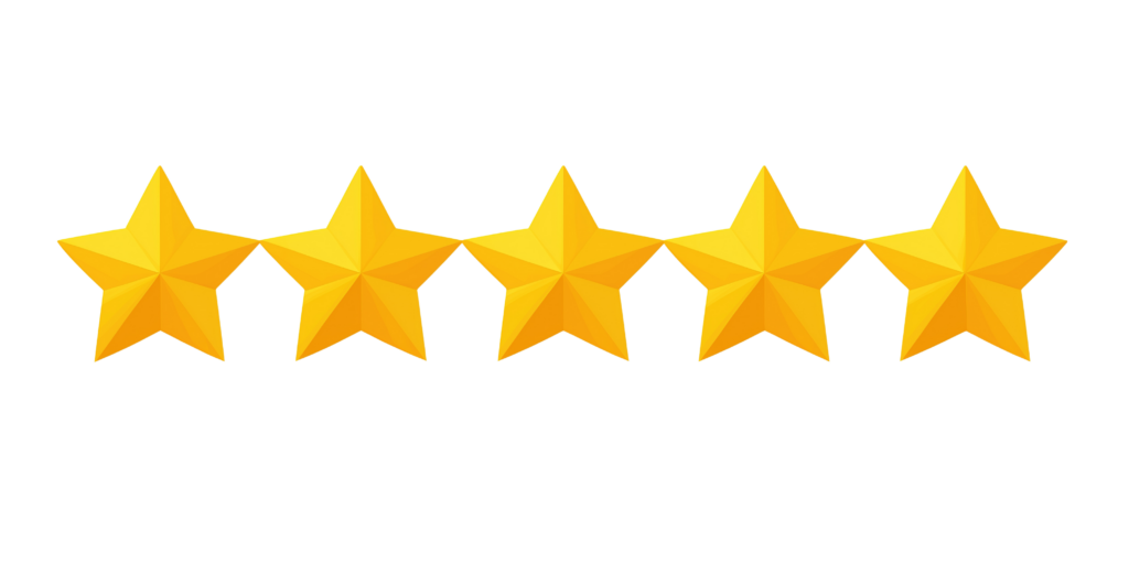 Five bright yellow stars are lined up side by side like a fresh row of shingles against a clean white backdrop, showing off a solid five-star rating. - Roofing Hershey PA