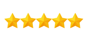 Five bright yellow stars are lined up side by side like a fresh row of shingles against a clean white backdrop, showing off a solid five-star rating. - Roofing Hershey PA